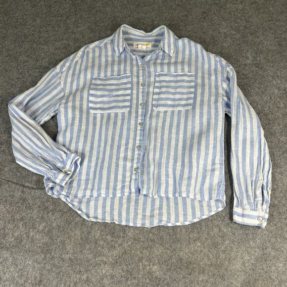 C C California Shirt Womens Small Striped Linen Button Up Lightweight Beachy - Picture 1 of 7
